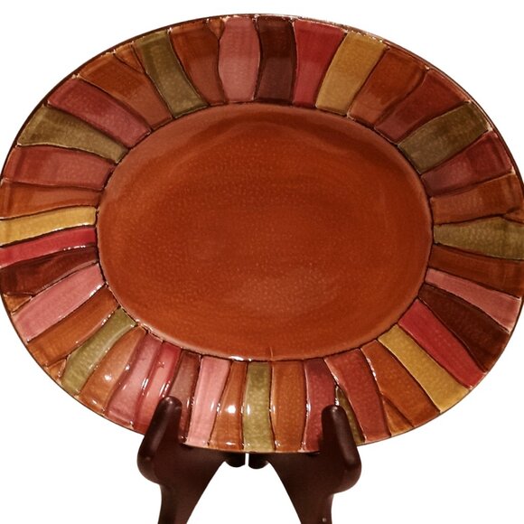 Pier 1 Wavy Stripe Serving Bowl, Hand Painted Bowl, Vintage Farmhouse Bowl - Picture 5 of 6